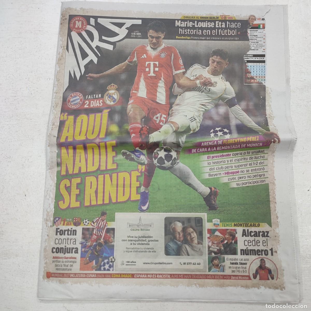 Coleccionismo de Revistas y Peri&oacute;dicos: Peri&oacute;dico Marca 13 de Abril 2026 Real Madrid Bayer Munich Champions