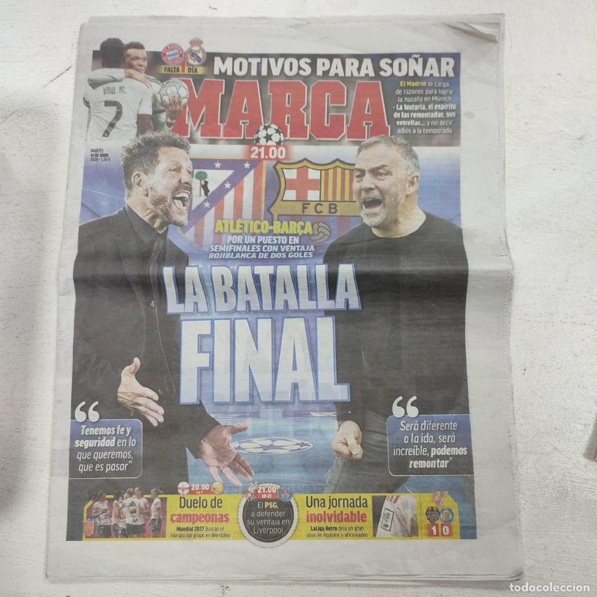 Coleccionismo de Revistas y Peri&oacute;dicos: Peri&oacute;dico Marca 14 de Abril 2026 Atletico Madrid Barcelona Champions