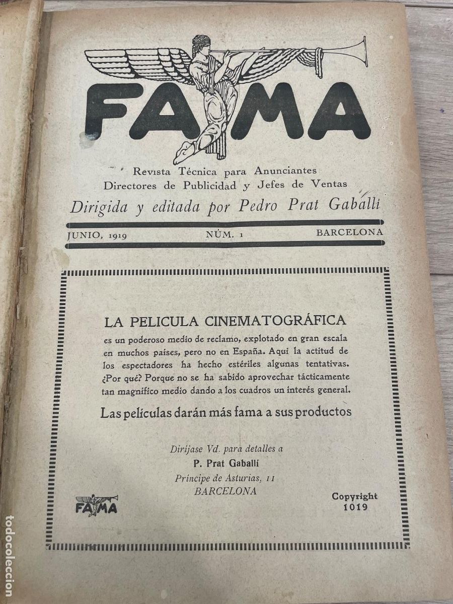 Collection Magazines and Newspapers: Fama Revista T&eacute;cnica Anunciantes de Publicidad y Jefes de Ventas, Junio 1919 Pedro Prat Gaball&iacute;