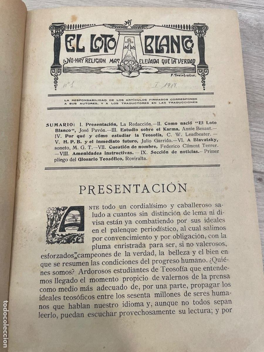 Coleccionismo de Revistas y Peri&oacute;dicos: Revista El Loto Blanco 1917 - No Hay Religi&oacute;n mas Elevada que la Verdad - Estudio sobre el Karma