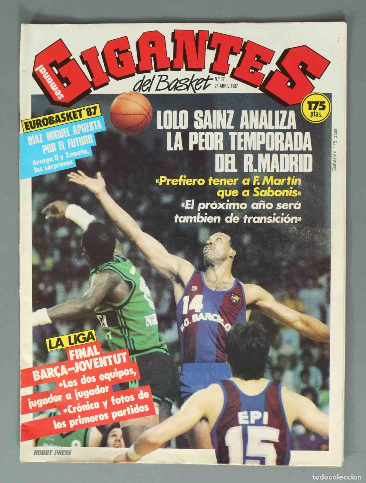 Coleccionismo de Revistas y Peri&oacute;dicos: GIGANTES DEL BASKET. N&ordm; 77. 27 ABRIL 1987. LOLO SAINZ ANALIZA LA PEOR TEMPORADA DEL R.MADRID