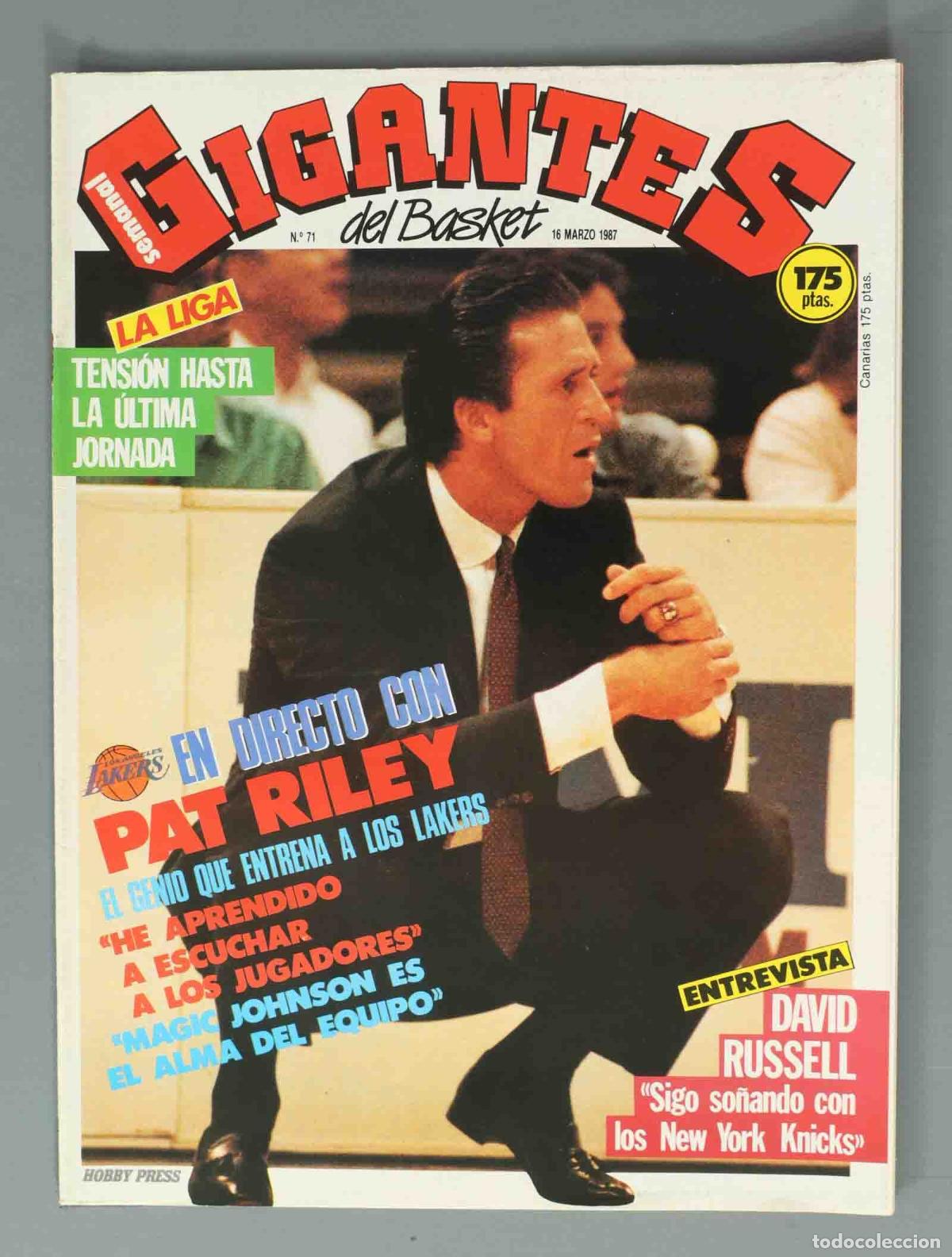 Coleccionismo de Revistas y Peri&oacute;dicos: GIGANTES DEL BASKET. N&ordm; 71. 16 MARZO 1987. EN DIRECTO CON PAT RILEY. EL GENIO QUE ENTRENA A LOS LAKE