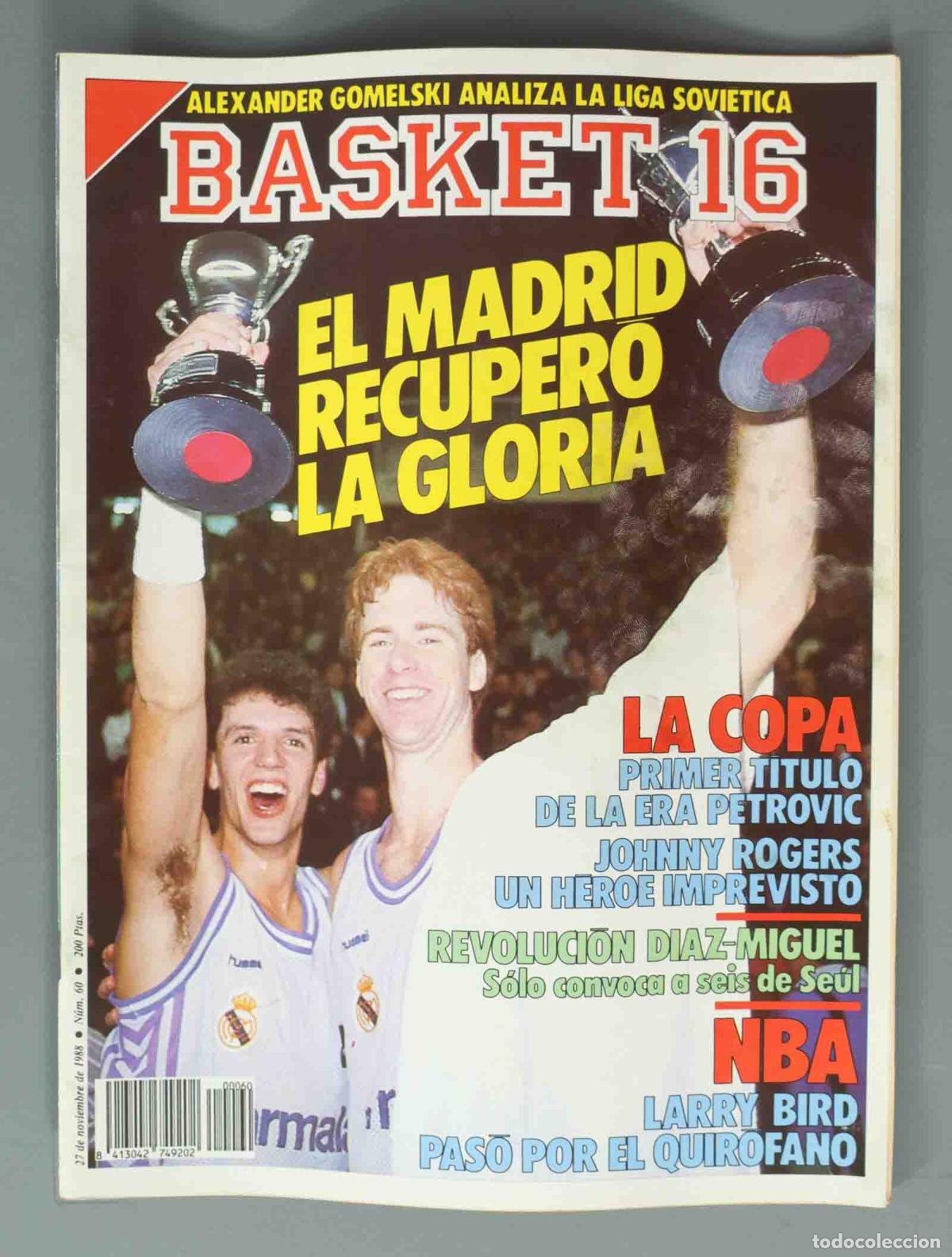 Coleccionismo de Revistas y Peri&oacute;dicos: BASKET 16. N&ordm; 60. 27 NOVIEMBRE 1988. EL MADRID RECUPERO LA GLORIA.