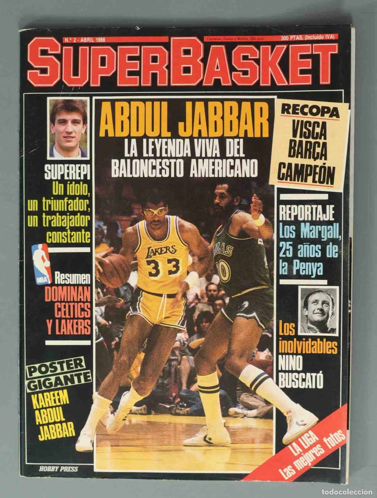 Coleccionismo de Revistas y Peri&oacute;dicos: SUPER BASKET. N&ordm; 2. ABRIL 1986. ABDUL JABBAR LA LEYENDA VIVA DEL BALONCESTO AMERICANO.