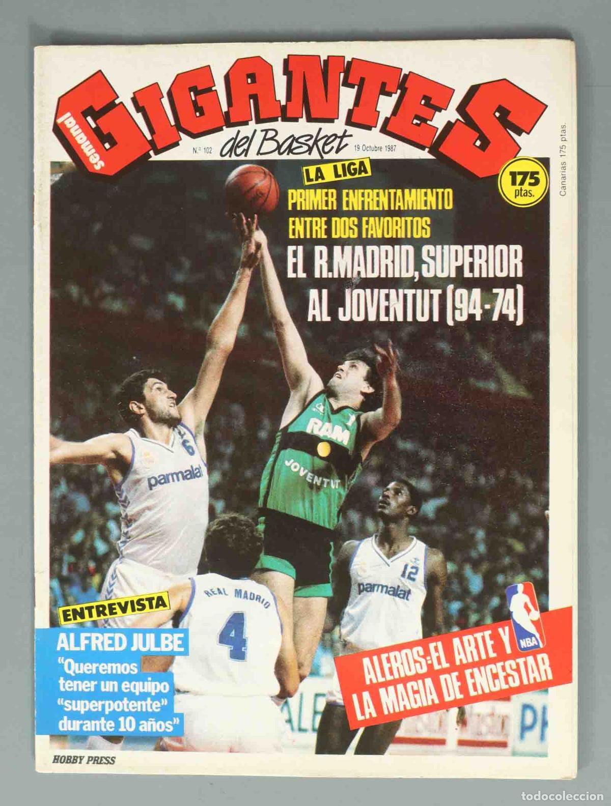 Coleccionismo de Revistas y Peri&oacute;dicos: GIGANTES DEL BASKET. N&ordm; 102. 19 Octubre 1987. PRIMER ENFRENTAMIENTO ENTRE DOS FAVORITOS.