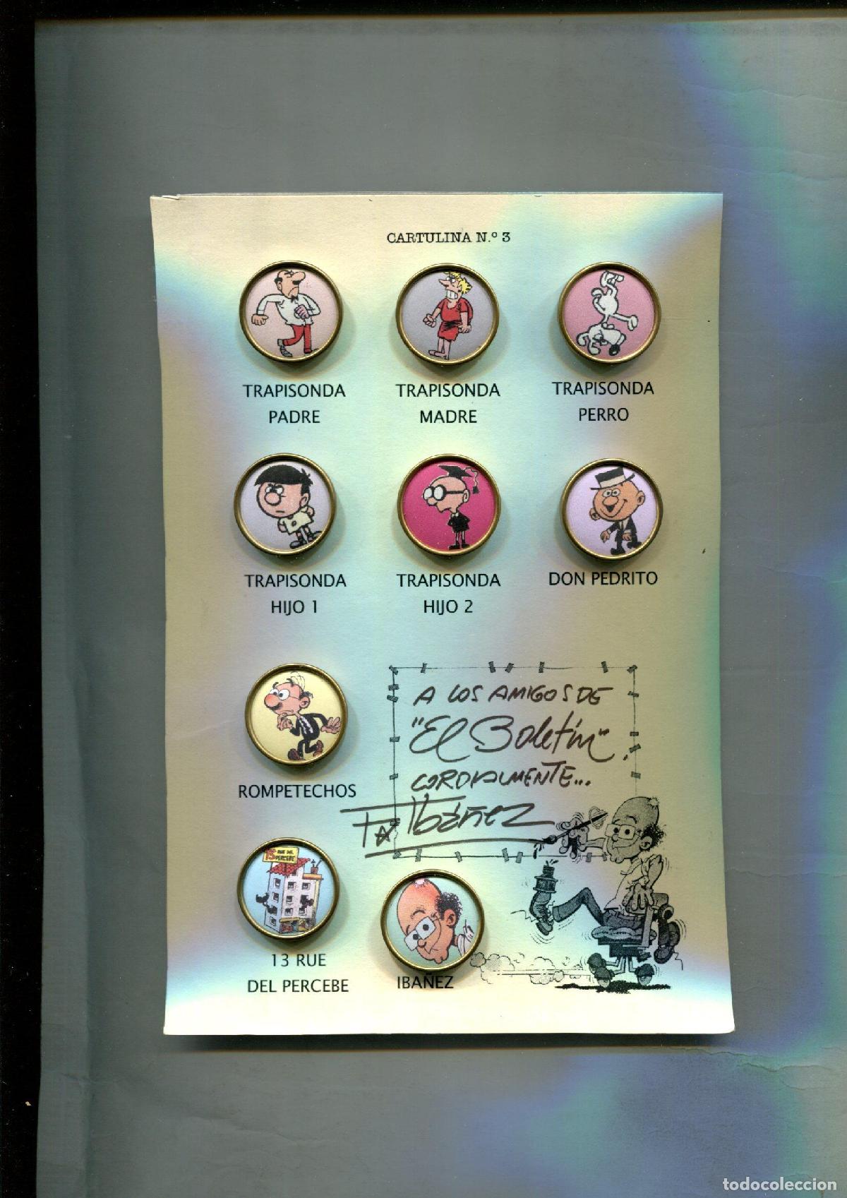 Collezionismo di Riviste e Giornali: Pins: Cartulina numero 03: Personajes de Iba&ntilde;ez (dedicatoria original de Iba&ntilde;ez) - NULL