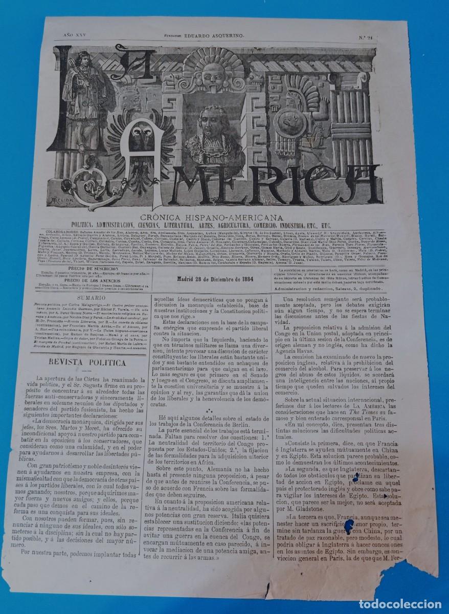 Coleccionismo de Revistas y Peri&oacute;dicos: REVISTA LA AM&Eacute;RICA - 28 DICIEMBRE 1884 - 16 PAG - 40 X 30 CMS