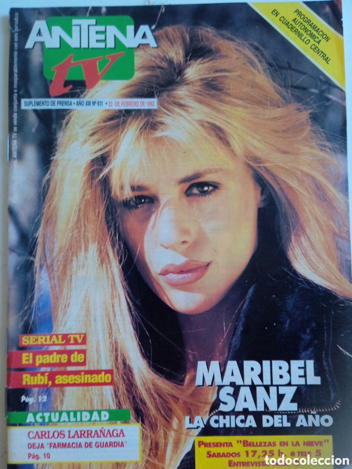 Collezionismo di Riviste e Giornali: Suplemento Antena TV febrero 1992 Maribel Sanz miniposter Sensaci&oacute;n de vivir