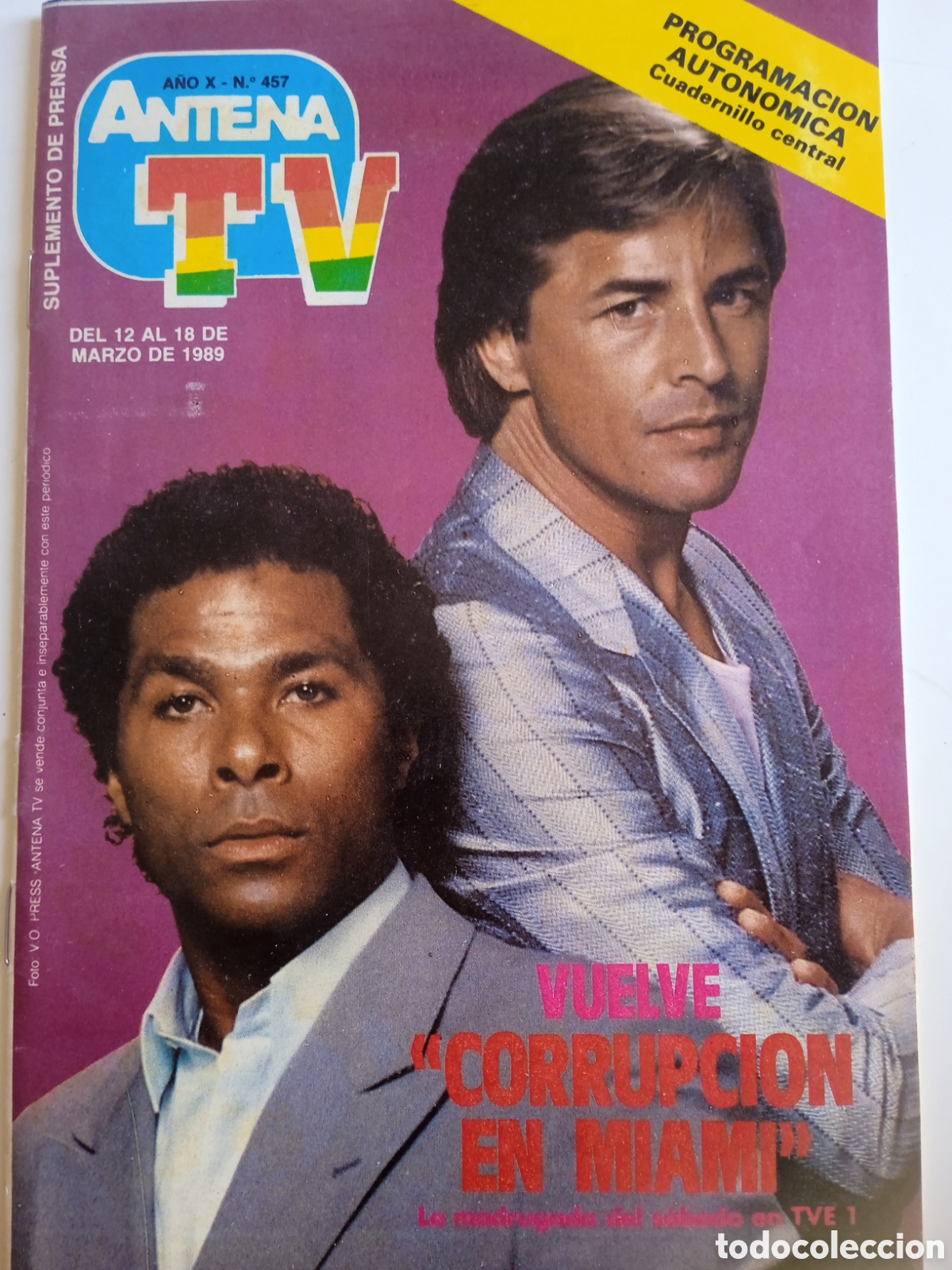 Coleccionismo de Revistas y Peri&oacute;dicos: Suplemento Antena TV marzo 1989 Corrupci&oacute;n en Miami - poster Alf