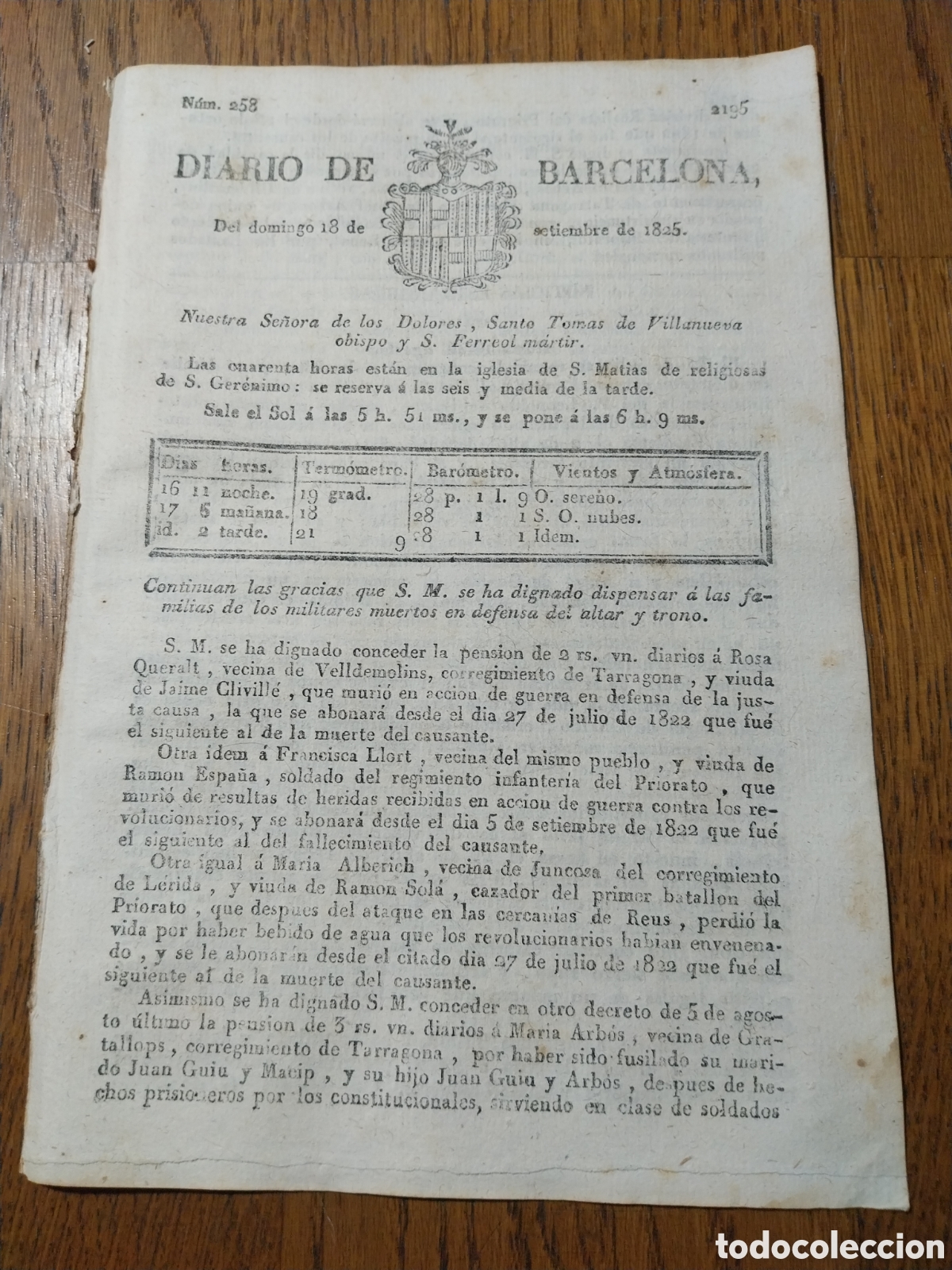 Coleccionismo de Revistas y Peri&oacute;dicos: DIARIO 1825 GAVILLA REVOLUCIONARIA DEL GATO Y LLORQUERA. REAL CAJA DE AMORTIZACION DE CATALU&Ntilde;A