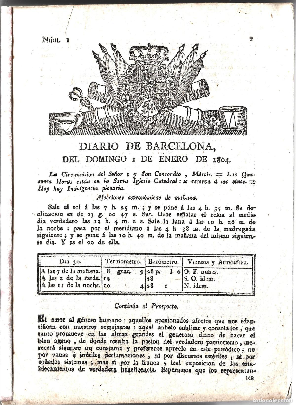 Coleccionismo de Revistas y Peri&oacute;dicos: DIARIO DE BARCELONA A&Ntilde;O 1804-PRENSA DEL SIGLO XIX-PERIODICOS ANTIGUOS