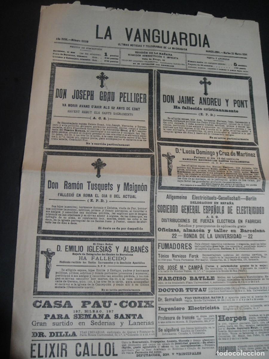 Coleccionismo de Revistas y Peri&oacute;dicos: la vanguardia n&ordm; 10006 - 22 de marzo de 1904 - ultimas noticias y telegramas de la madrugada