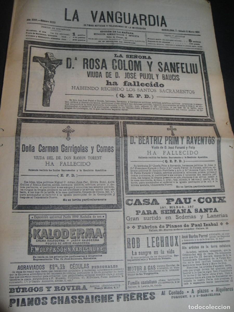 Coleccionismo de Revistas y Peri&oacute;dicos: la vanguardia n&ordm; 9093 - 12 de marzo de 1904 - ultimas noticias y telegramas de la madrugada