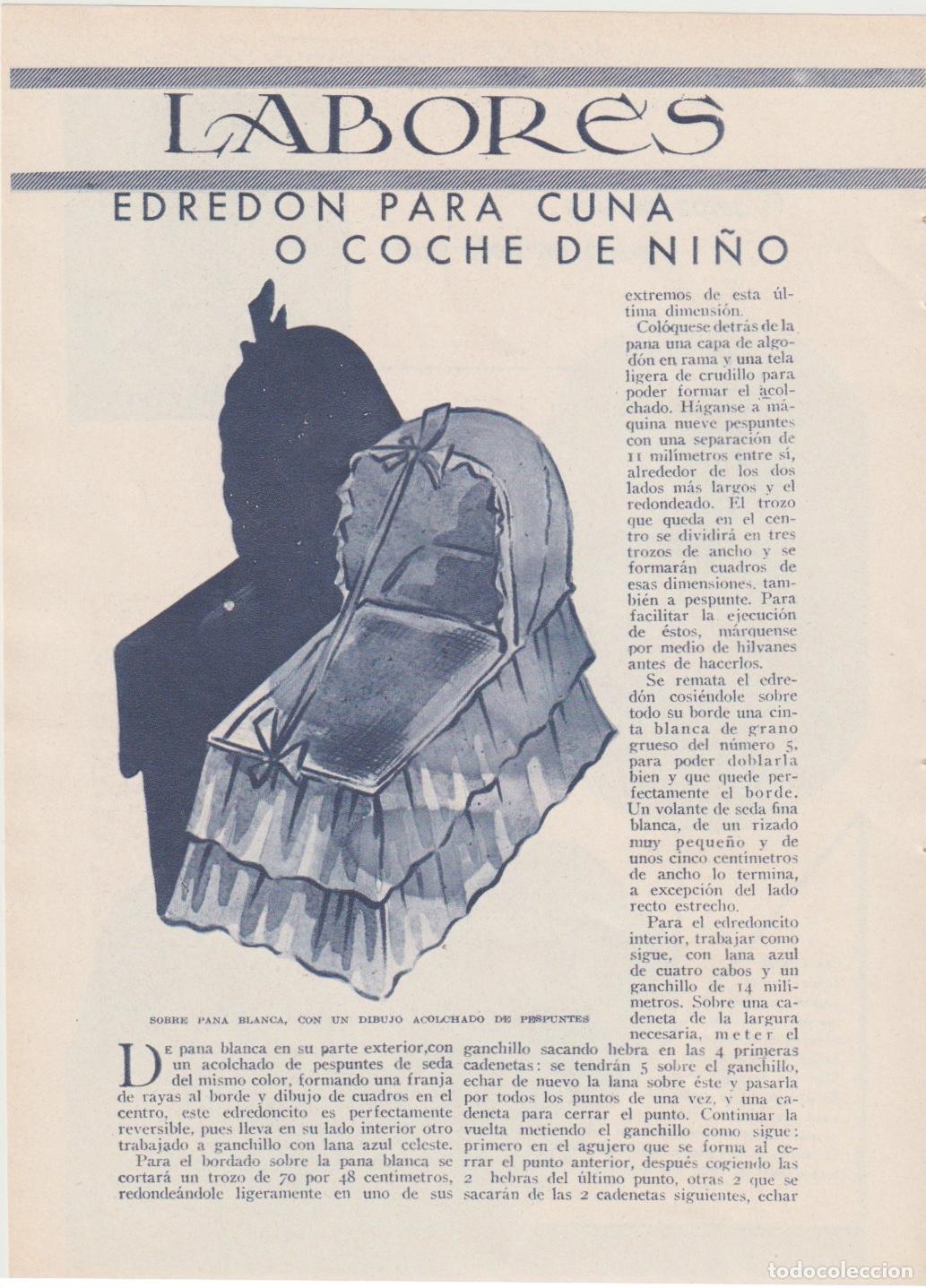 Collectionnisme de Revues et Journaux: *LABORES * Edred&oacute;n para cuna o coche de ni&ntilde;o -1935