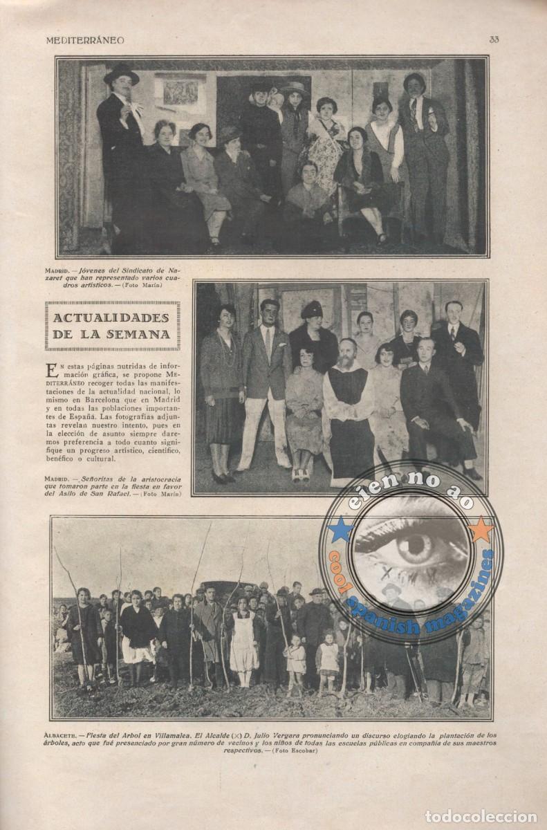 Coleccionismo de Revistas y Peri&oacute;dicos: Hoja de revista MEDITERRANEO # 1927 ~ Fiesta del &Aacute;rbol en VILLAMALEA Albacete