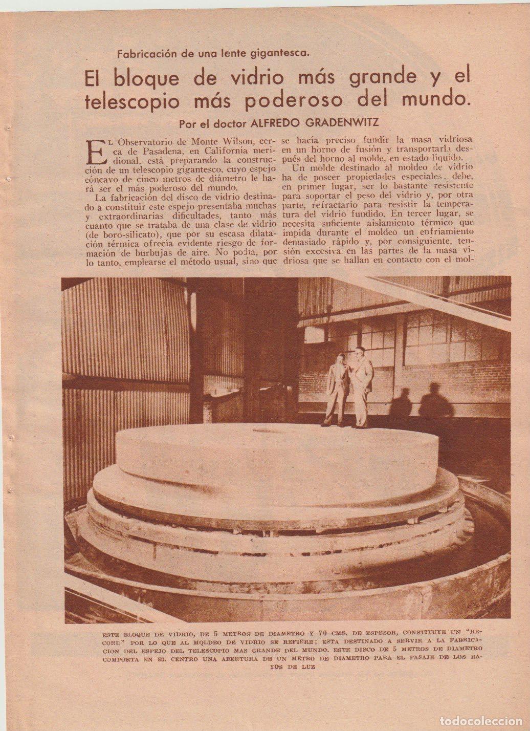 Coleccionismo de Revistas y Peri&oacute;dicos: * ASTRONOM&Iacute;A * ... el telescopio m&aacute;s poderoso del mundo / Alfredo Gradenwitz - 1935