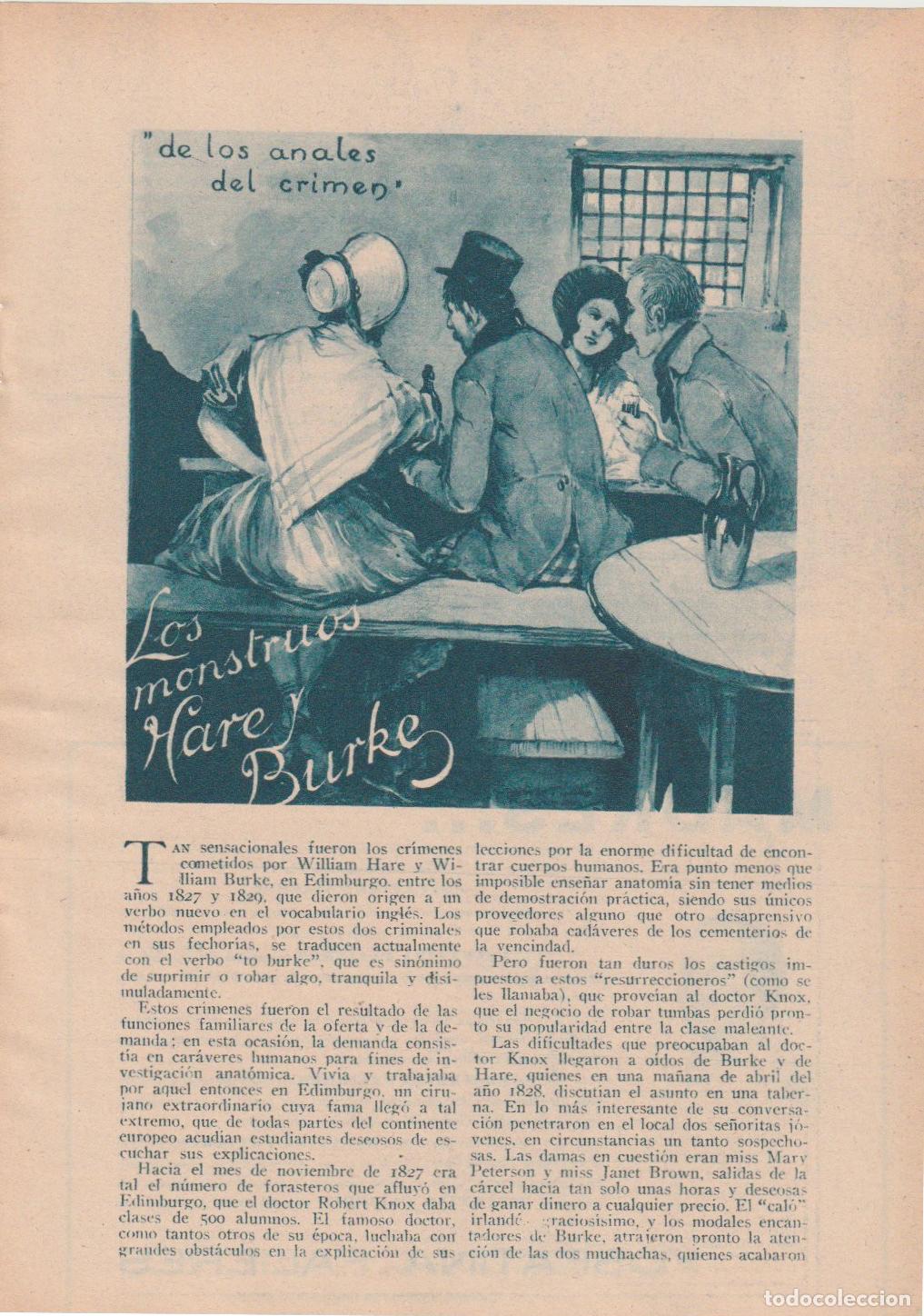 Coleccionismo de Revistas y Peri&oacute;dicos: * EDIMBURGO * Anales del crimen: Los monstruos Hare y Burke/ J. W. Passingham - 1934