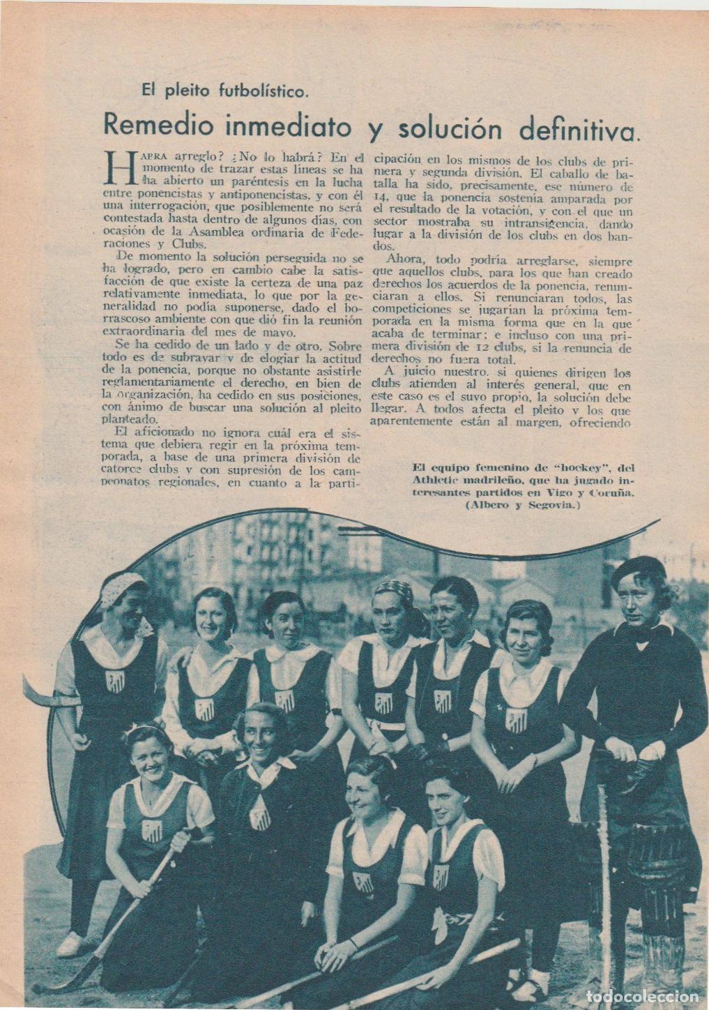 Coleccionismo de Revistas y Peri&oacute;dicos: Hockey femenino: Athletic Madrid; h&iacute;pica:Eduardo de Luis; tiro pich&oacute;n Eibar; Pepita Ch&aacute;varri - 1934