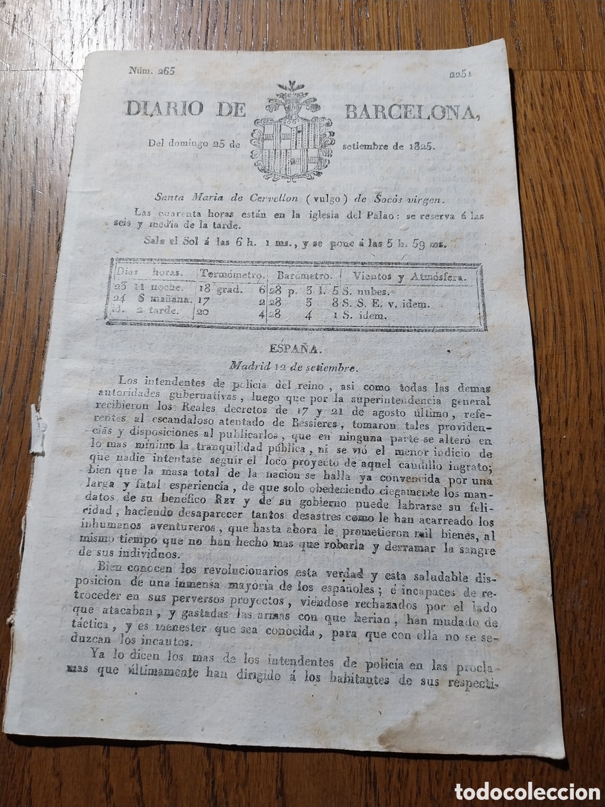 Colecionismo de Revistas e Jornais: DIARIO1825 RECURSO GREMIO ALQUILADORES DE MULAS DE BARCELONA. EXAMENES EN LA REAL CASA LONJA D BARC