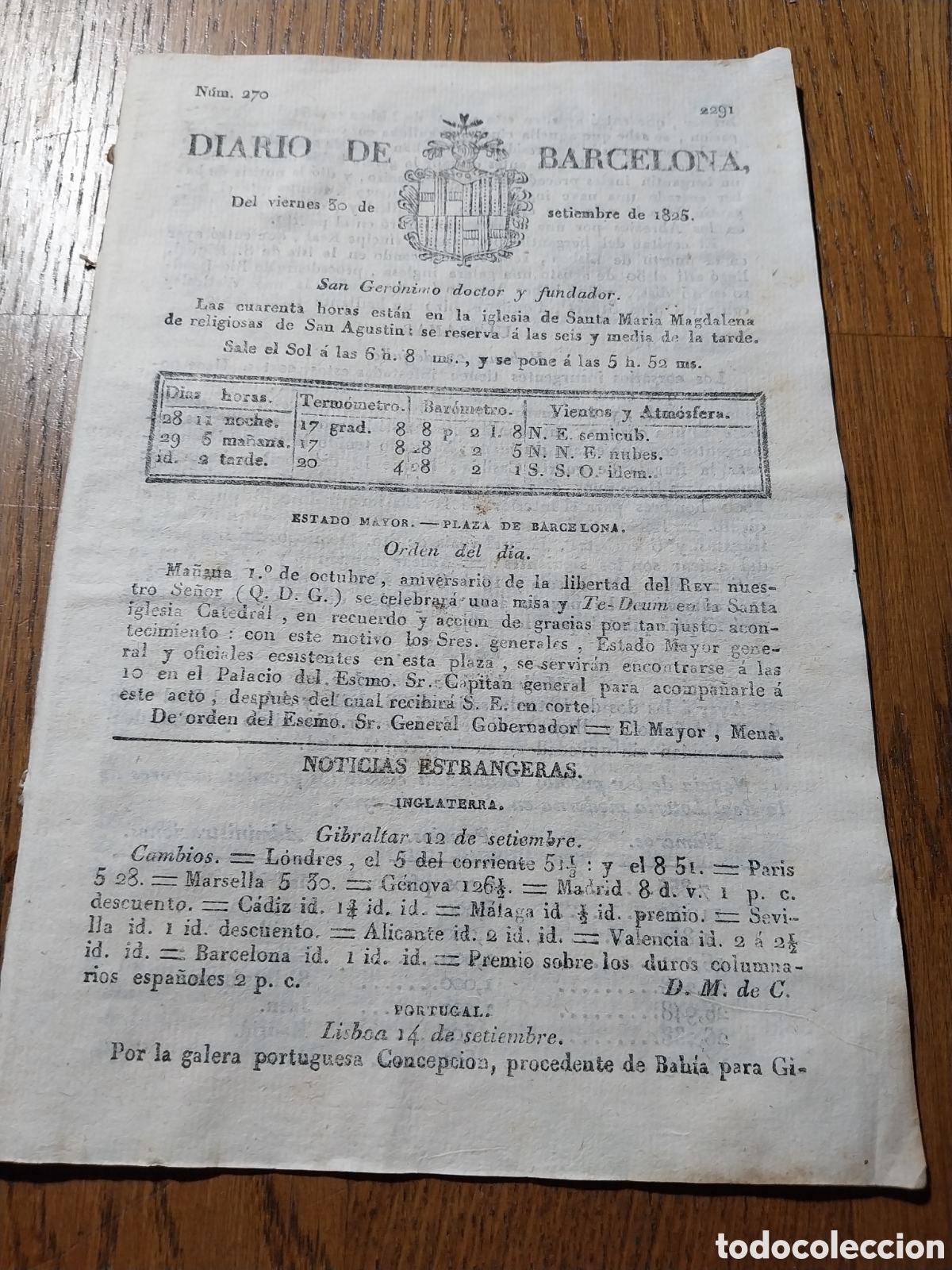 Coleccionismo de Revistas y Peri&oacute;dicos: DIARIO 1825 CORSARIOS EN LAS COSTAS DE CUBA. IMPUESTO AL GANADO DE CERDOS EN BARCELONA