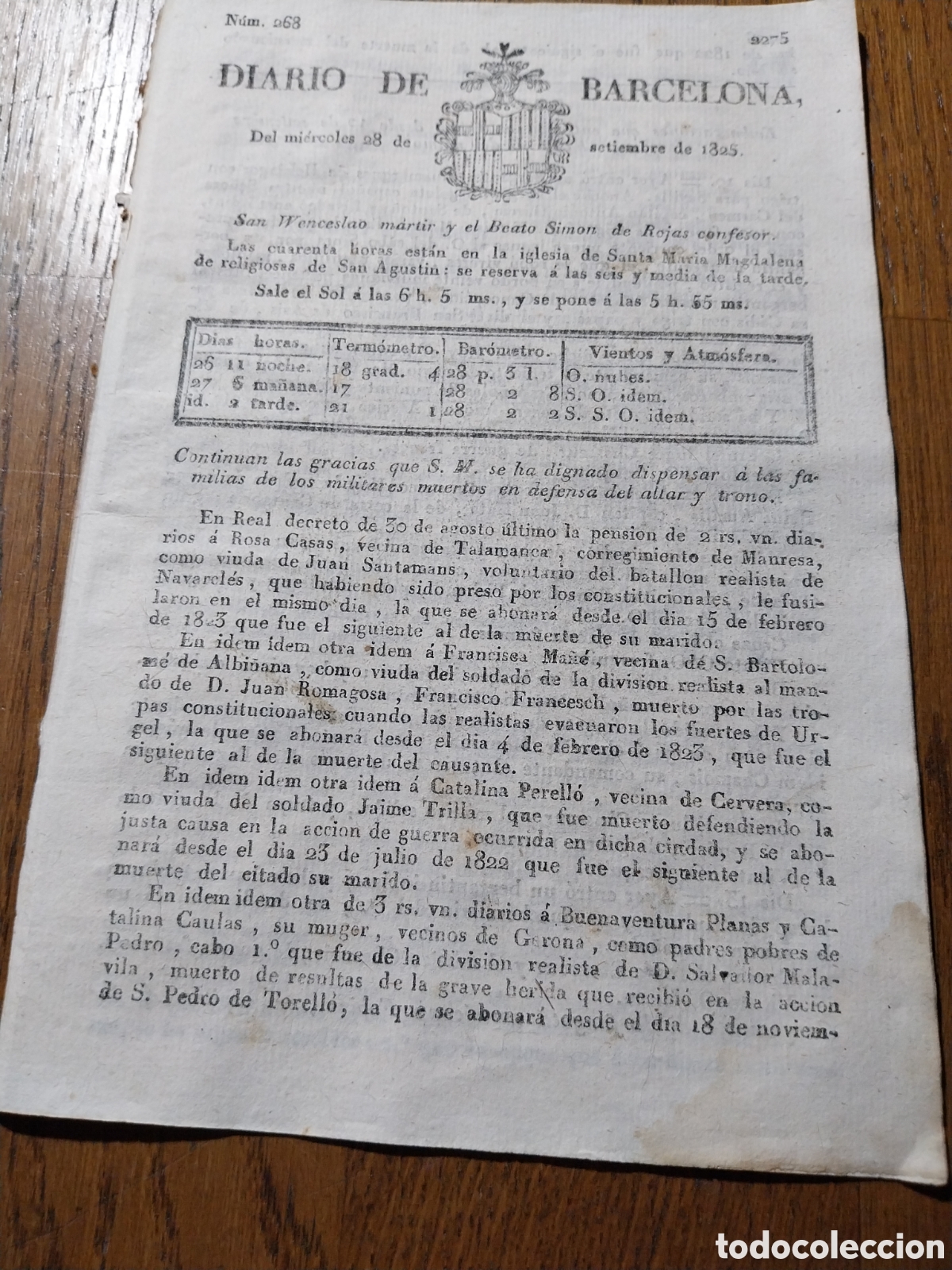 Coleccionismo de Revistas y Peri&oacute;dicos: DIARIO 1825 VANDIDOS PASADOS POR LAS ARMAS EN VILLA D ALCIRA Y S FELIPE GAVILLA DEL GATO Y LLORQUETA