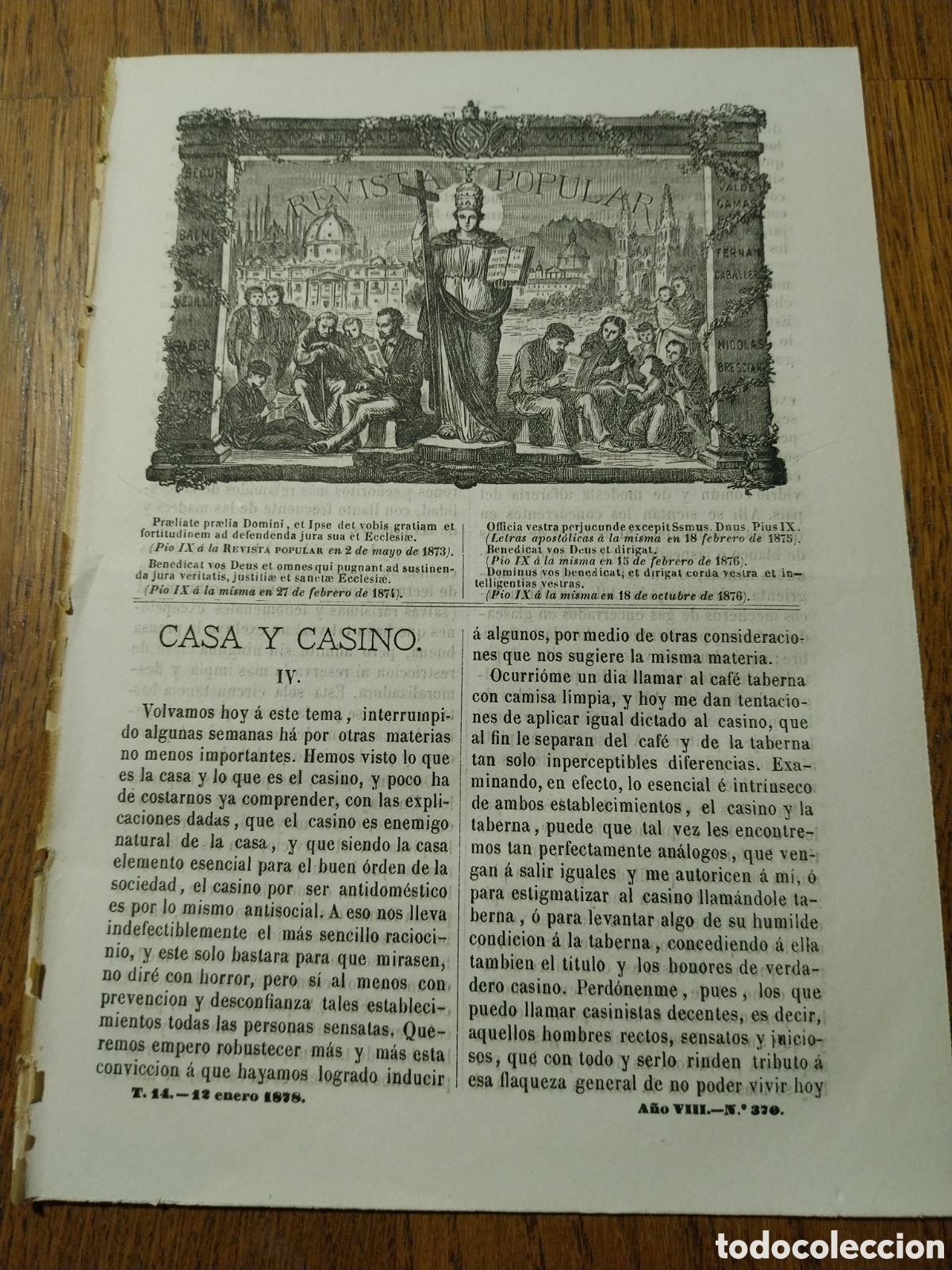 Collection Magazines and Newspapers: REVISTA 1878 PREDICCION DEL DILUVIO Y EL ARCA DE NOE. CR&Oacute;NICA MONTSERRAT LA HABANA REUS ALCOY ROSAS
