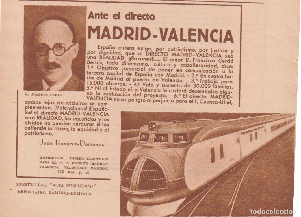Collezionismo di Riviste e Giornali: * FERROCARRIL * FRANCISCO CERD&Aacute; * Petici&oacute;n automotor directo Madrid-Valencia -1935