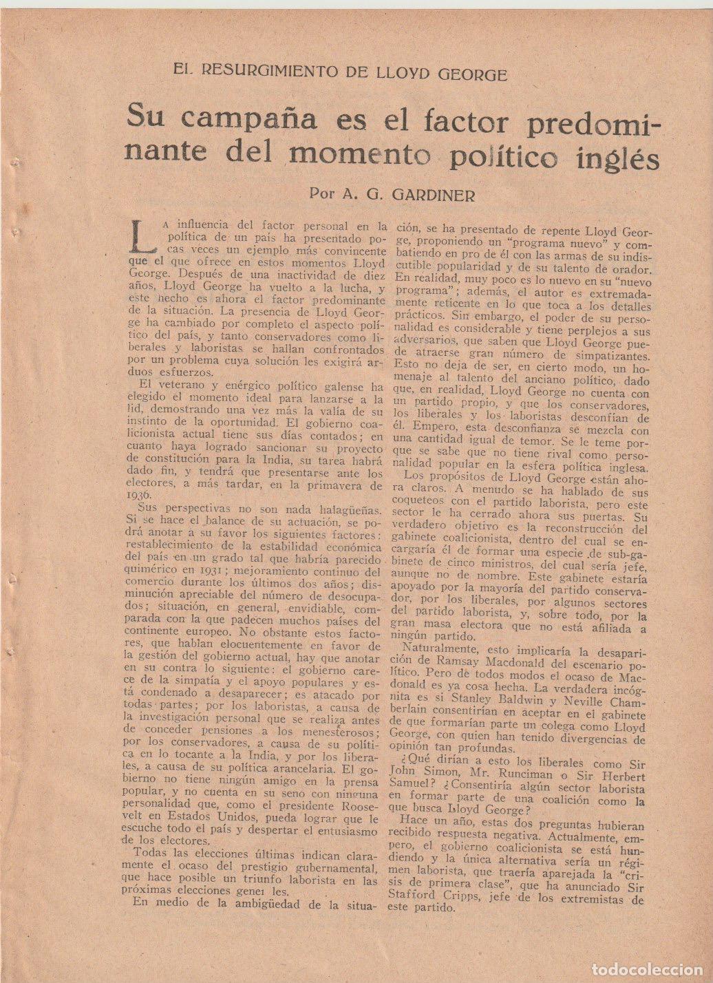 Coleccionismo de Revistas y Peri&oacute;dicos: El resurgimiento de Lloyd George: su campa&ntilde;a / A. G. Gardiner - 1935