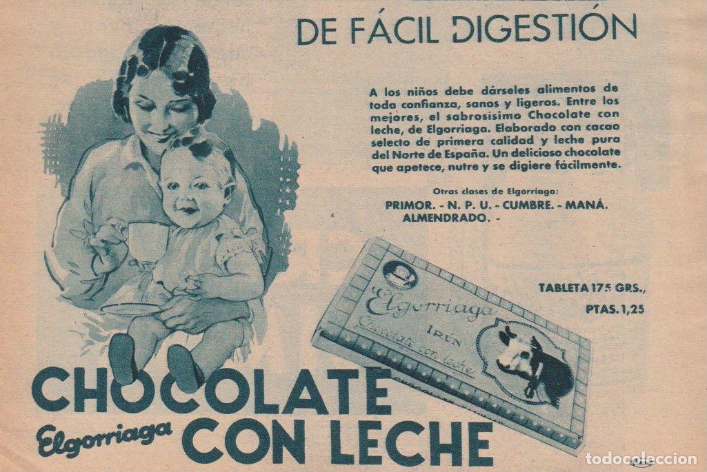Collezionismo di Riviste e Giornali: Publicidad chocolate con leche ELGORRIAGA - 1934