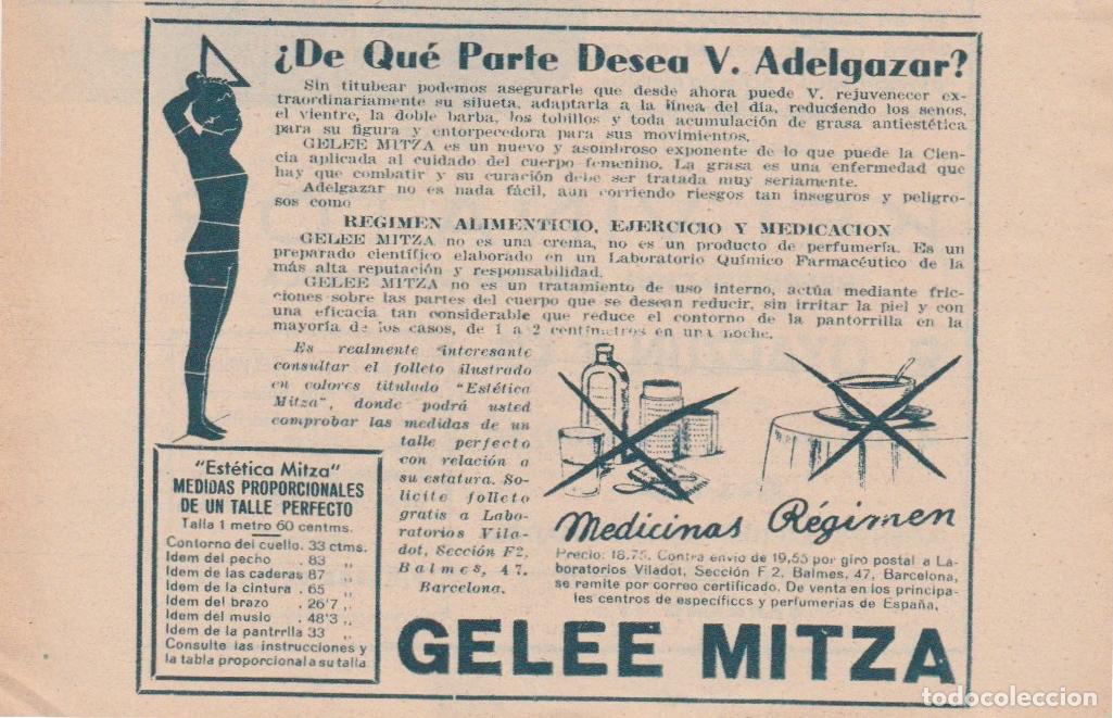 Coleccionismo de Revistas y Peri&oacute;dicos: Publicidad preparado GELEE MITZA para adelgazar - 1934