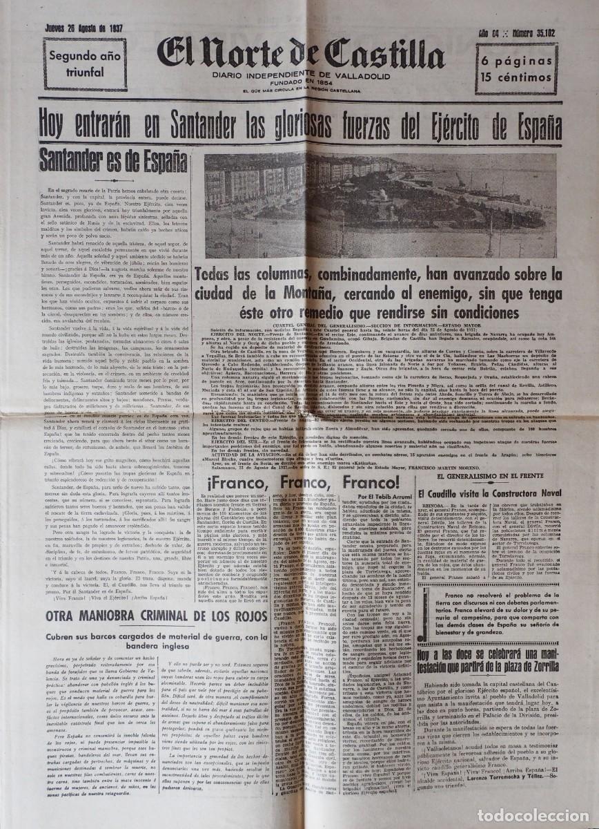Coleccionismo de Revistas y Peri&oacute;dicos: DIARIO INDEPENDIENTE DE VALLADOLID: EL NORTE DE CASTILLA. JUEVES 26 DE AGOSTO DE 1937