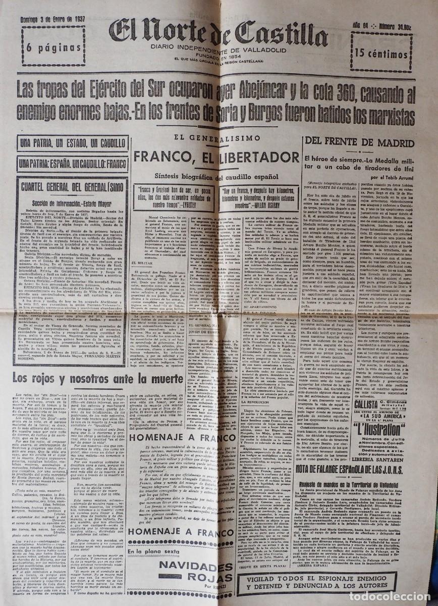 Coleccionismo de Revistas y Peri&oacute;dicos: DIARIO INDEPENDIENTE DE VALLADOLID: EL NORTE DE CASTILLA. DOMINGO 3 DE ENERO DE 1937