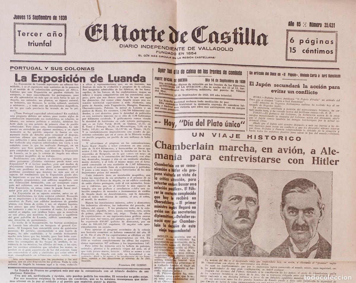 Coleccionismo de Revistas y Peri&oacute;dicos: DIARIO INDEPENDIENTE DE VALLADOLID: EL NORTE DE CASTILLA. JUEVES 14 DE SEPTIEMBRE DE 1938
