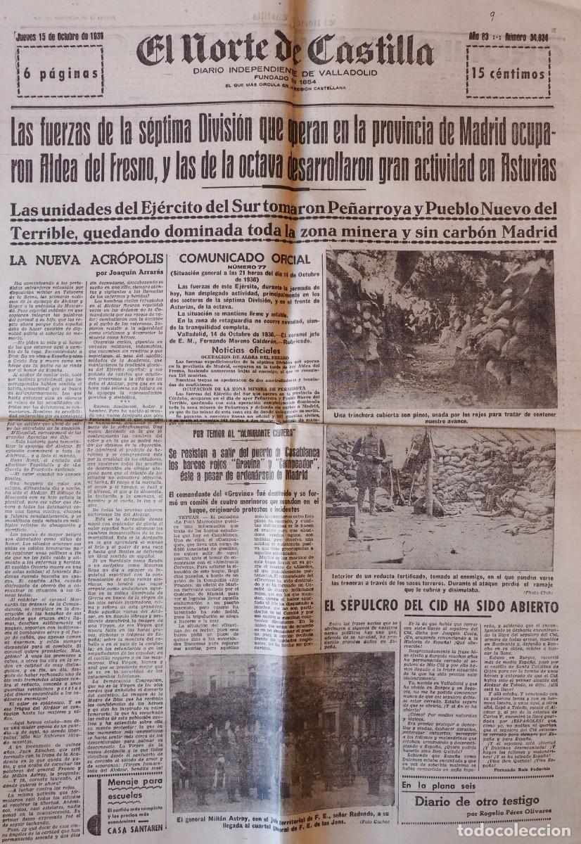 Coleccionismo de Revistas y Peri&oacute;dicos: DIARIO INDEPENDIENTE DE VALLADOLID: EL NORTE DE CASTILLA. JUEVES 15 DE OCTUBRE DE 1936