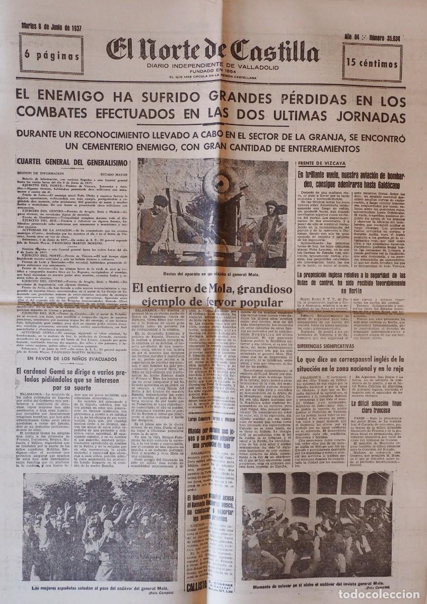 Coleccionismo de Revistas y Peri&oacute;dicos: DIARIO INDEPENDIENTE DE VALLADOLID: EL NORTE DE CASTILLA. MARTES 8 DE JUNIO DE 1937