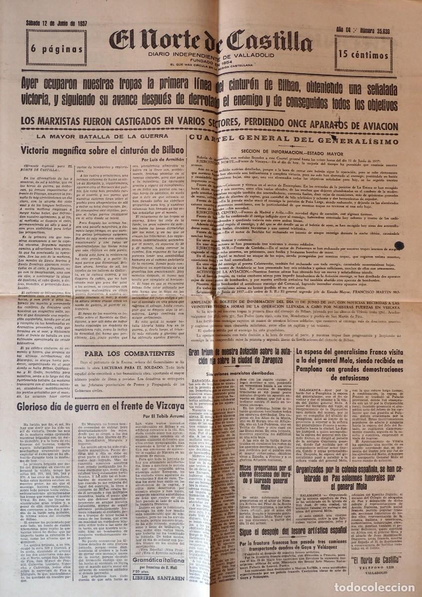 Coleccionismo de Revistas y Peri&oacute;dicos: DIARIO INDEPENDIENTE DE VALLADOLID: EL NORTE DE CASTILLA. SABADO 12 DE JUNIO DE 1937