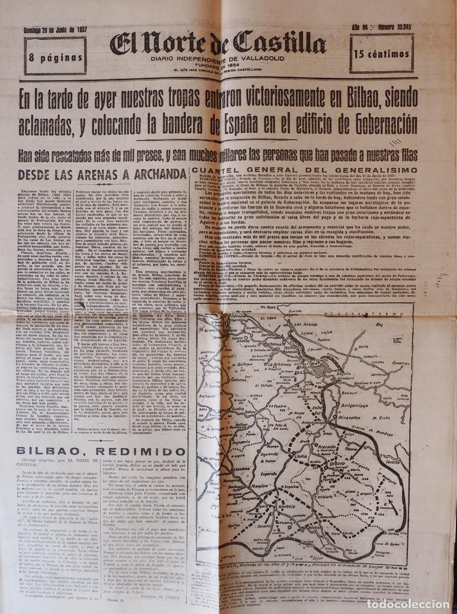 Coleccionismo de Revistas y Peri&oacute;dicos: DIARIO INDEPENDIENTE DE VALLADOLID: EL NORTE DE CASTILLA. DOMINGO 20 DE JUNIO DE 1937