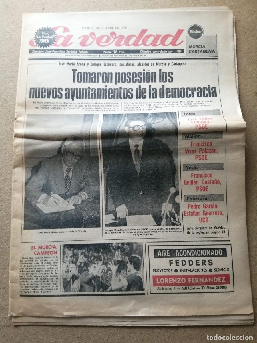 Coleccionismo de Revistas y Peri&oacute;dicos: DIARIO LA VERDAD (MURCIA) 20 ABRIL 1979. MURCIA, NUEVOS AYUNTAMIENTOS DE LA DEMOCRACIA