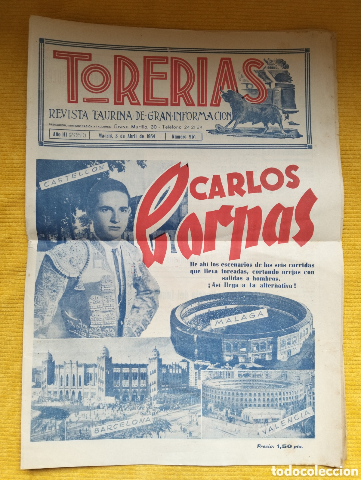 Sammeln von Zeitschriften und Zeitungen: REVISTA TORERIAS MADRID 3 ABRIL 1954 NUMERO 951