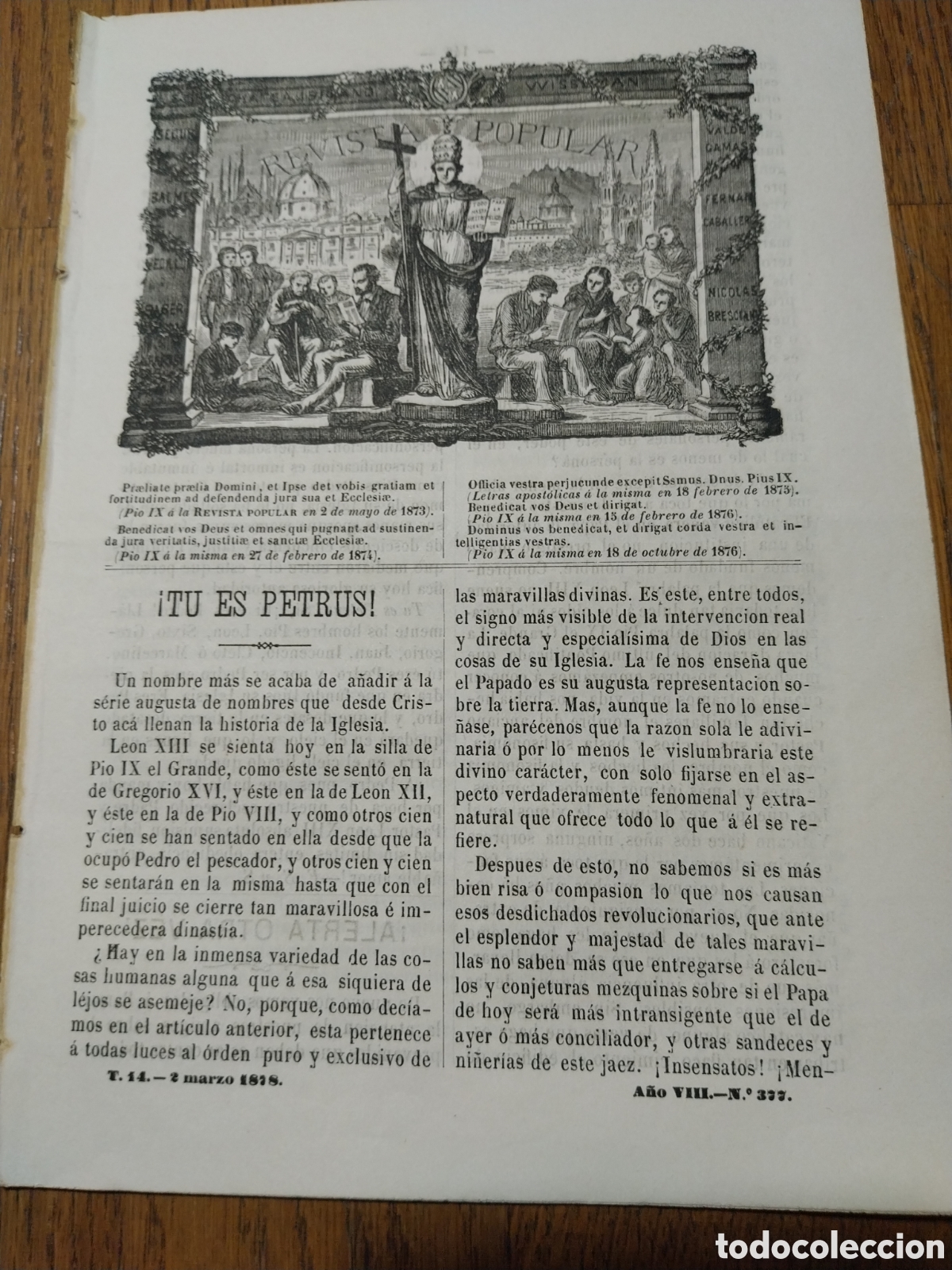 Coleccionismo de Revistas y Peri&oacute;dicos: REVISTA 1876 HOMENAJE DE LA PRENSA LIBERAL A PIO IX. COSMOGONIA Y GEOLOGIA .