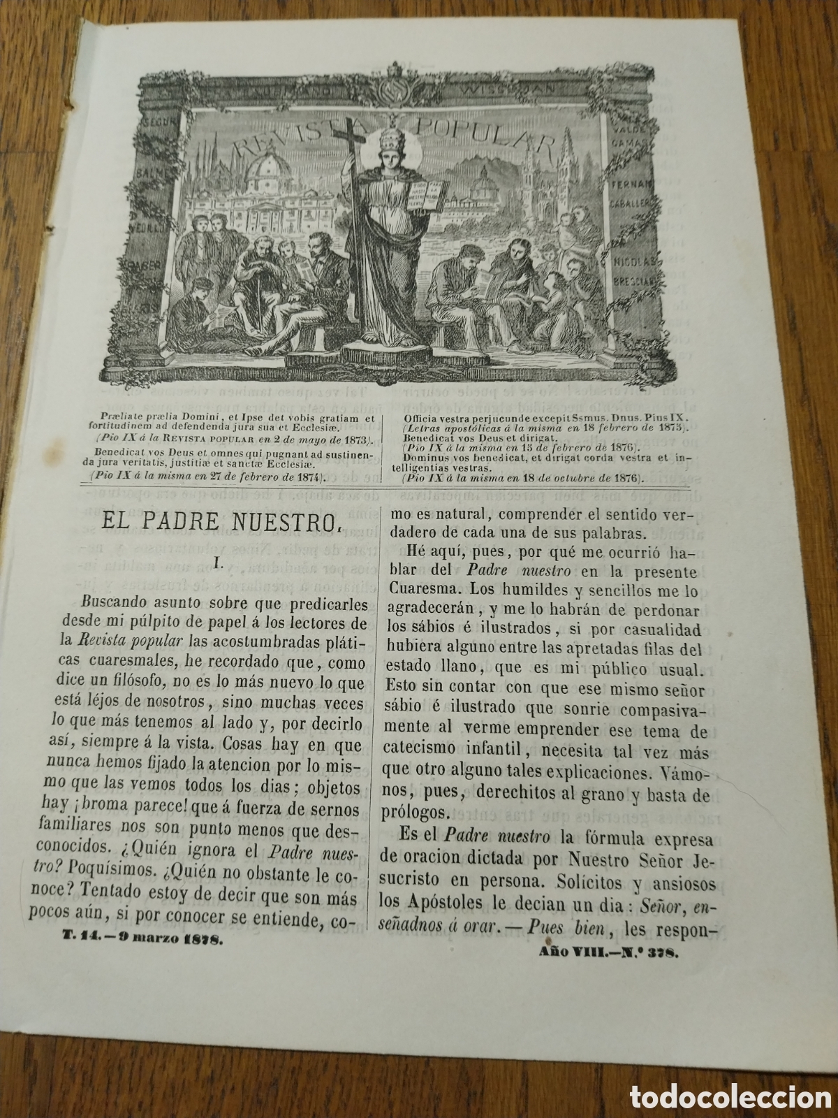 Coleccionismo de Revistas y Peri&oacute;dicos: REVISTA 1878 INTERIOR BAS&Iacute;LICA SAN PEDRO VATICANO.ROGATIVAS EN BA&Ntilde;OLAS. FIESTAS MADRID POR LEON XIII