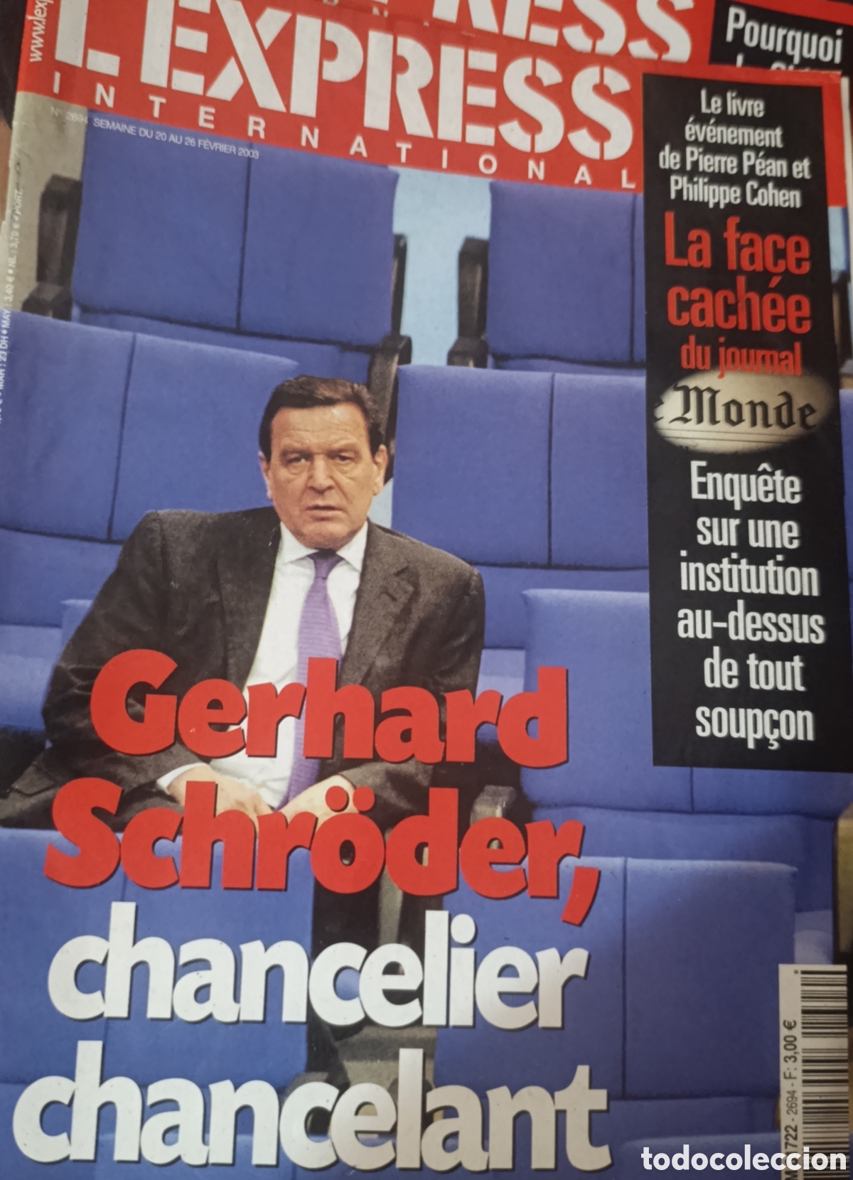 Coleccionismo de Revistas y Peri&oacute;dicos: Revista L'Express International - Feb. 2003 - Portada: Gerhard Schr&ouml;der
