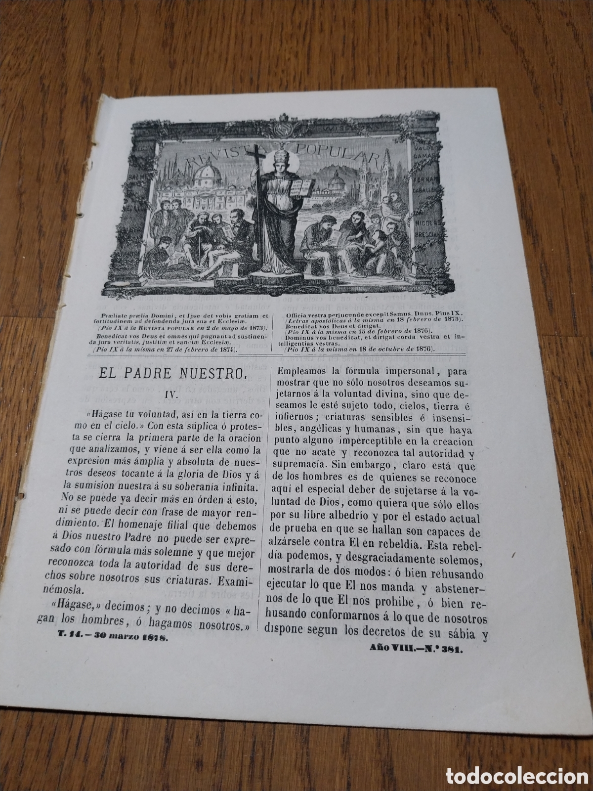 Coleccionismo de Revistas y Peri&oacute;dicos: REVISTA 1878 CIVITAVECCHIA ESTADOS PONTIFICIOS. EL MONUMENTO DE LOS ROMEROS CATALANES A PIO IX.