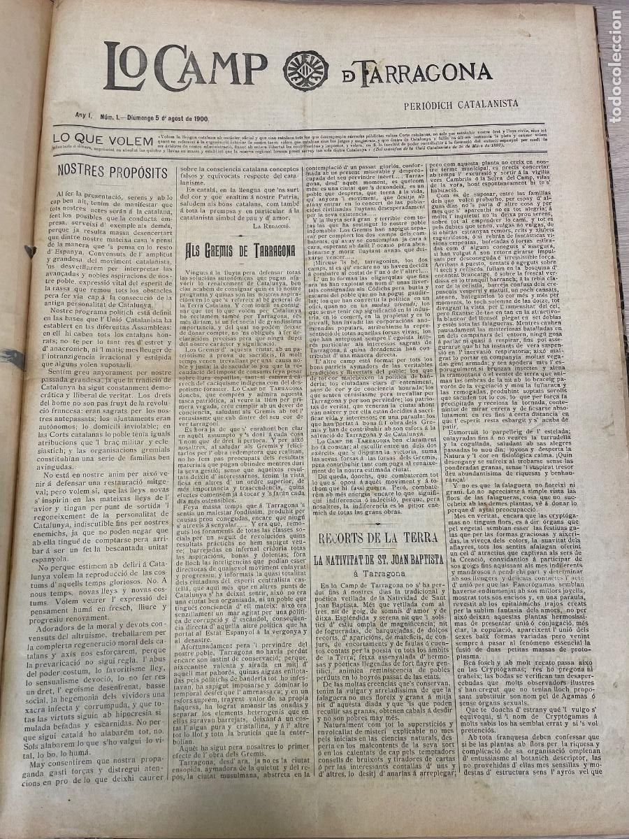 Coleccionismo de Revistas y Peri&oacute;dicos: Diario Lo Camp de Tarragona Any I n.1 al Any II N.52, Any 1900 / 1901 Periodich Catalanista