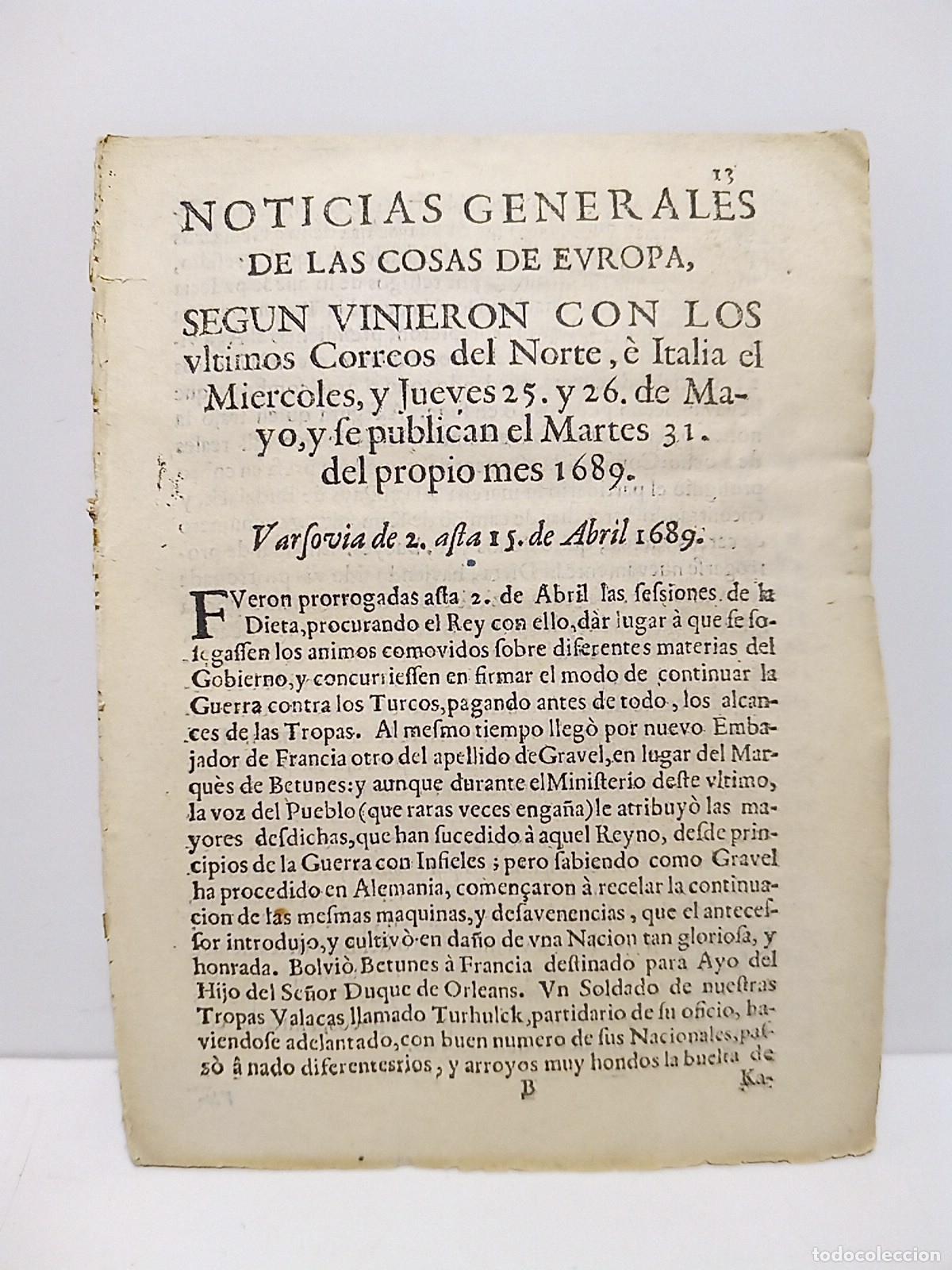 Coleccionismo de Revistas y Peri&oacute;dicos: NOTICIAS GENERALES DE LAS COSAS DE EUROPA - Noticias Generales de la Cosas de Europa, seg&uacute;n vinieron