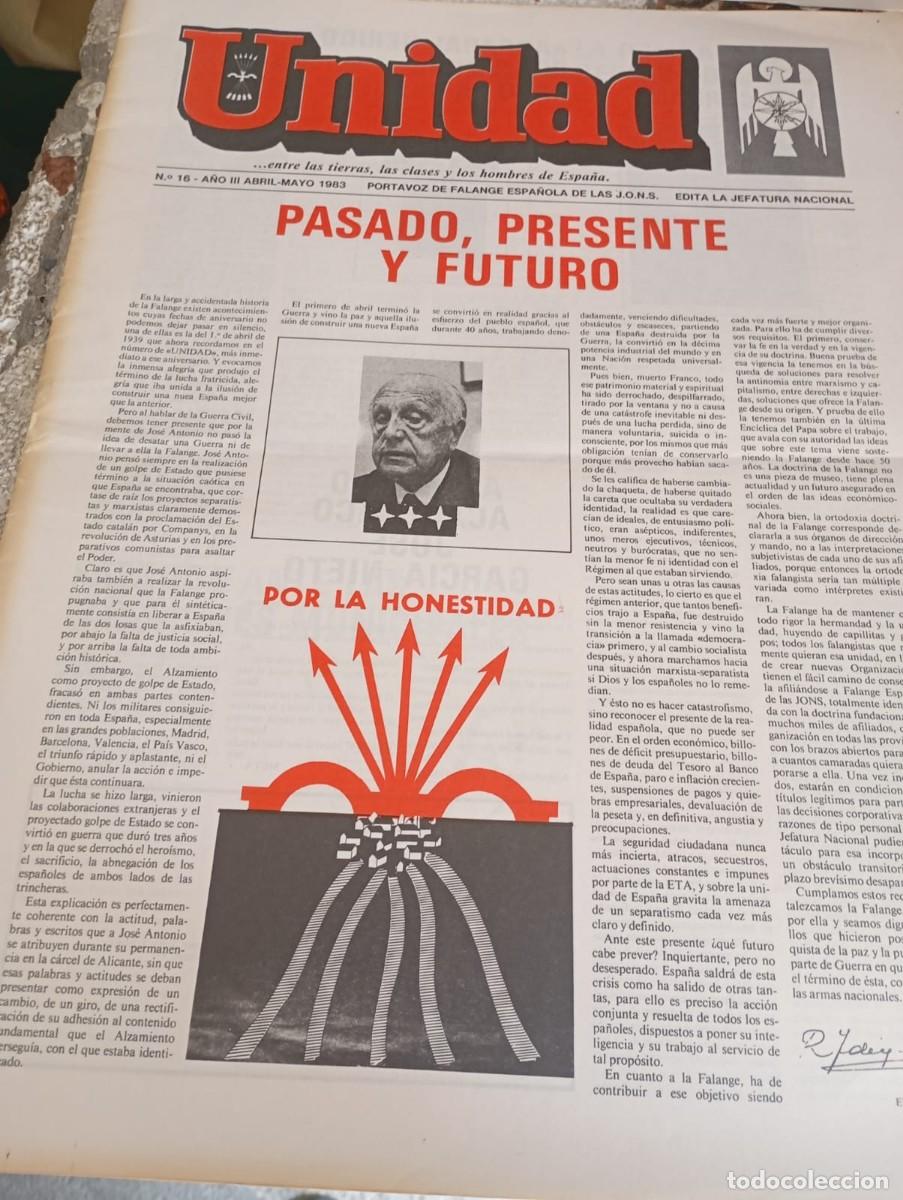 Collection Magazines and Newspapers: REVISTA UNIDAD FALANGE ESPA&Ntilde;OLA DE LAS JONS N&ordm; 16, A&Ntilde;O III MAYO DE 1983 REF. UR MES