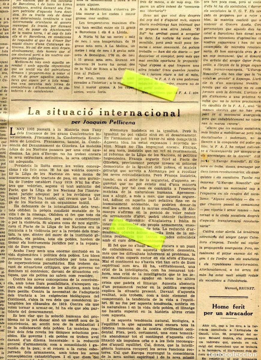 Coleccionismo de Revistas y Peri&oacute;dicos: PERIODICO A&Ntilde;O 1933 JOAQUIM PELLICENA ARTISTAS DE MANRESA R. LOPEZ S. COSTA M PUJADAS DUCH DE TARRASA