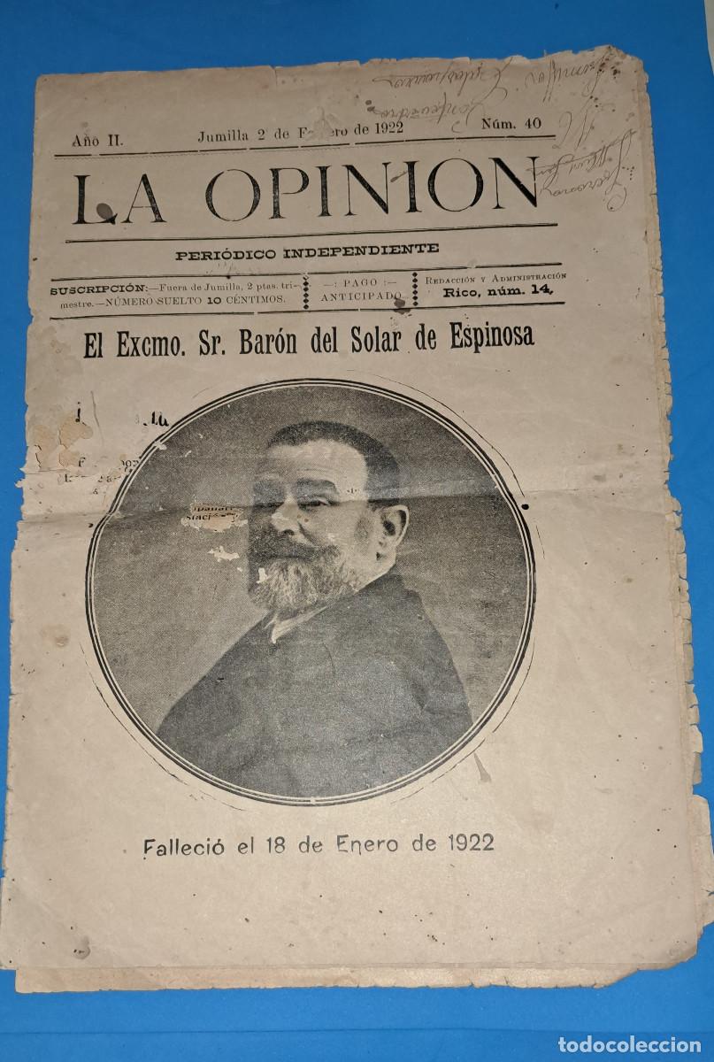 Coleccionismo de Revistas y Peri&oacute;dicos: JUMILLA ( Murcia ) - PERI&Oacute;DICO LA OPINI&Oacute;N - A&Ntilde;O II - N&ordm; 40 - 2 de Febrero de 1922