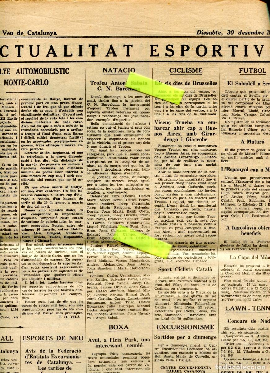 Coleccionismo de Revistas y Peri&oacute;dicos: PERIODICO A&Ntilde;O 1933 NADADOR ANTONI SABATA RALLY DE MONTECARLO MONACO CAVA CALIXTUS FREIXENET XAMPANY