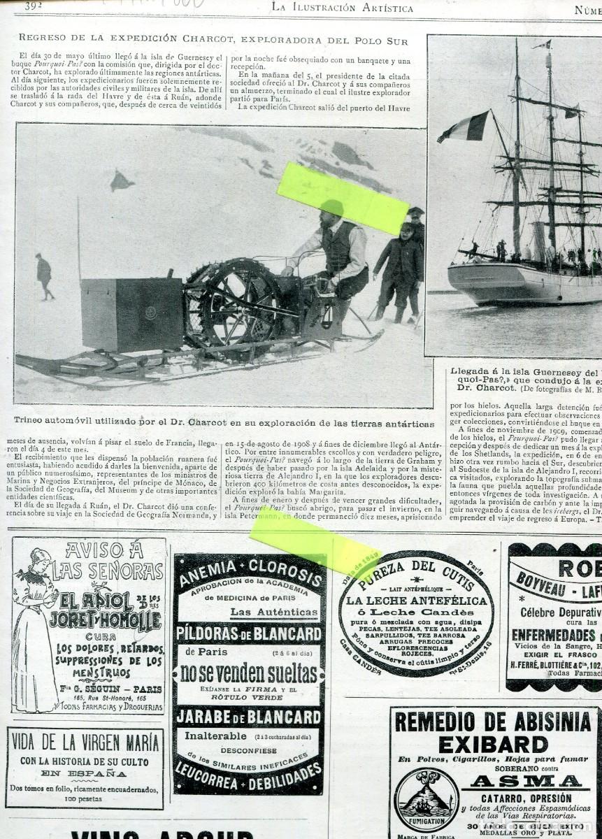 Coleccionismo de Revistas y Peri&oacute;dicos: REVISTA A&Ntilde;O 1910 EXPEDICION ANTARTICA POLO SUR DEL EXPLORADOR CHARCOT